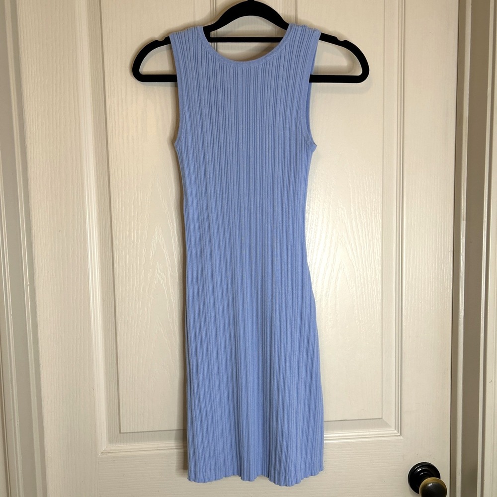 Wenrine Blue Ribbed Bodycon Midi Dress Size XS/S Scoop Back Sleeveless Stretch